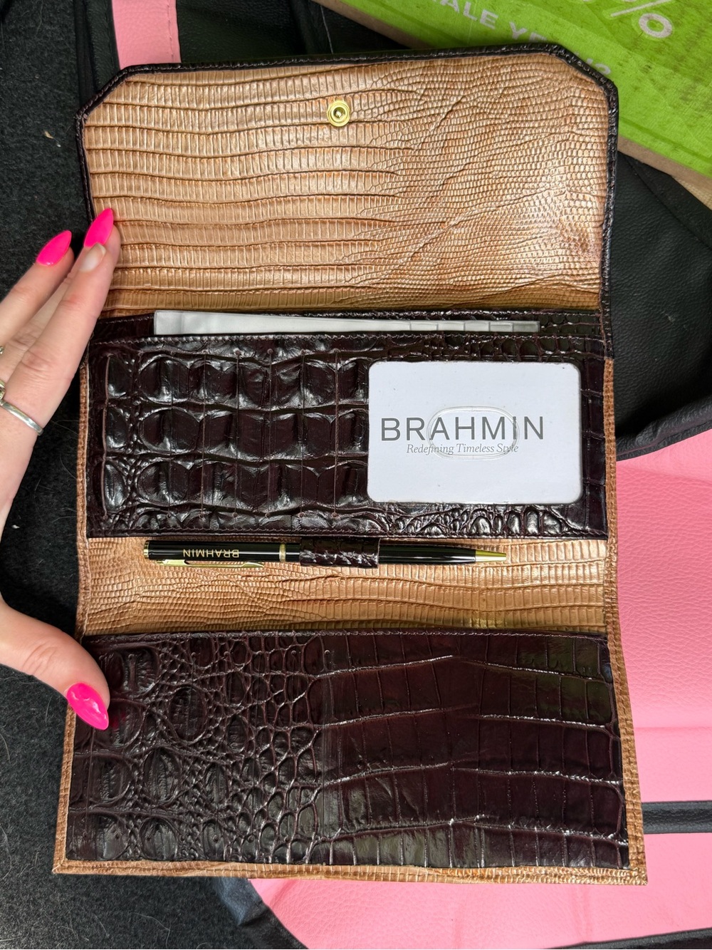 Brahmin Vintage Wallet Croc Embossed Leather Checkbook Complete Set Authentic - Picture 2 of 9